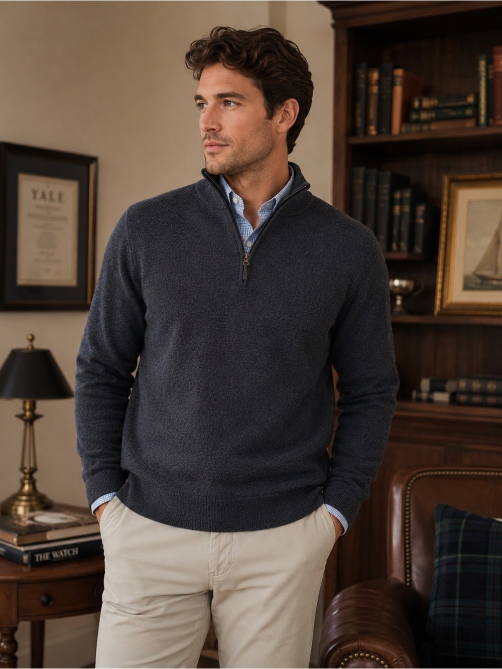 Robert Graham 1/4 Zip Knit Sweater Charcoal Men’s Large Preppy Luxury Old Money
